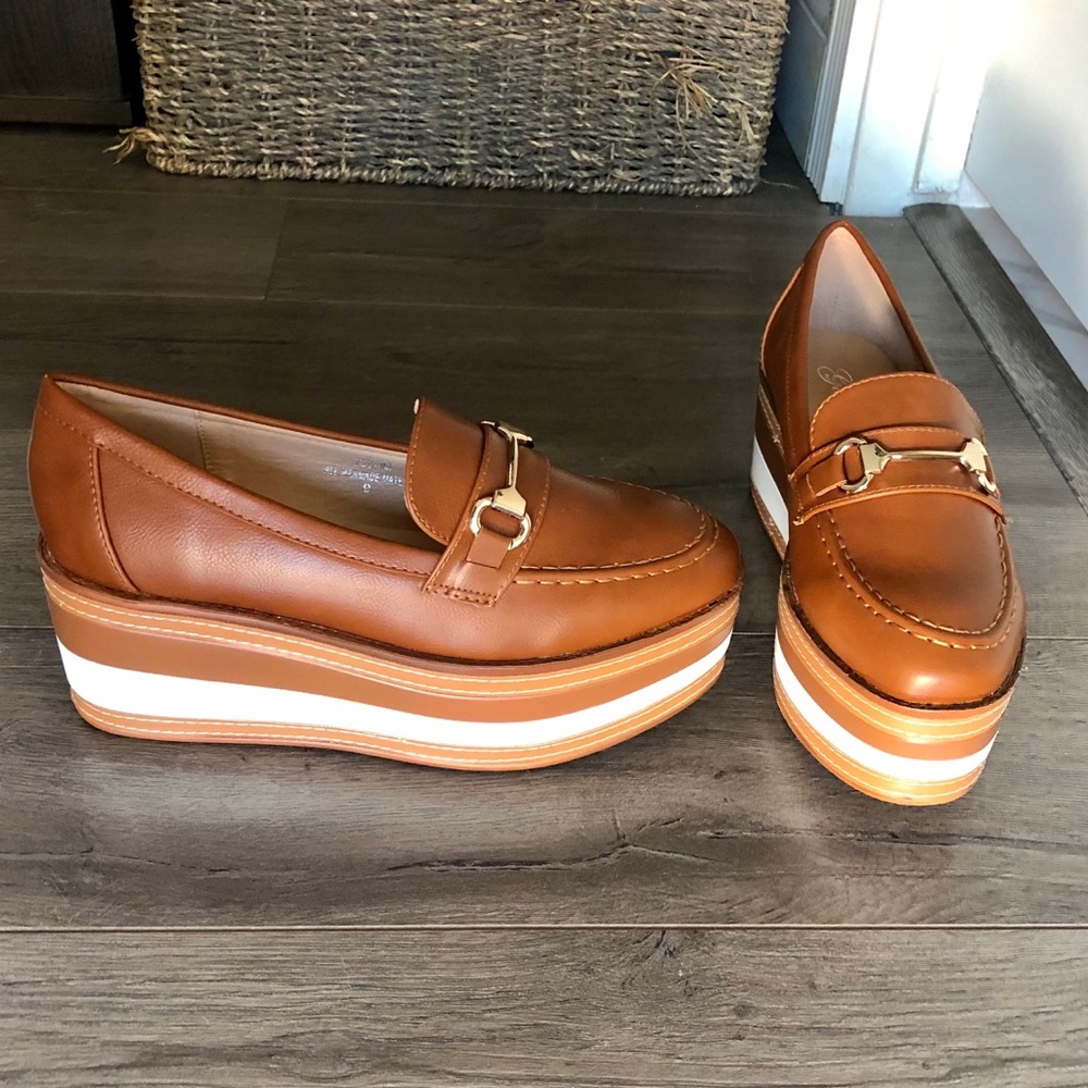 Size 9 Cognac Loafer Platforms